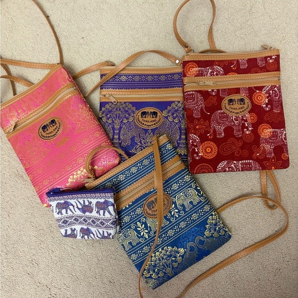 Handbags - Elephant Print Crossbody Bag Set - Pink, Red, Blue, Purple Handmade In Thailand